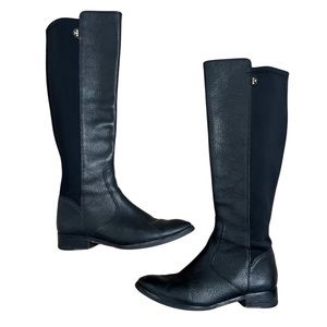 Tory Burch Selden Pebbled Leather Elastic Panel Riding Boot Black Size 6.5